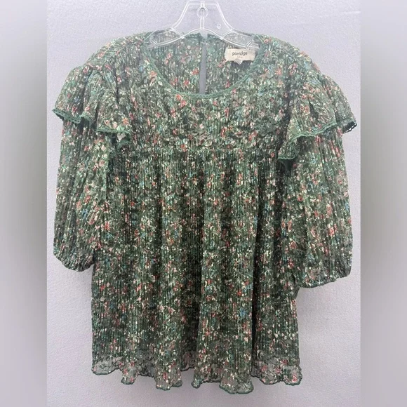 Anthropologie Porridge Pleated Floral Printed Lace Blouse Size L Romantic - Picture 4 of 14